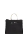 Marni Rectangular Tote Bag With Woven Texture And 2 Handles In Black