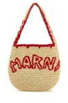 Marni Woven Shoulder Bag With Bold Red Accents In Brown