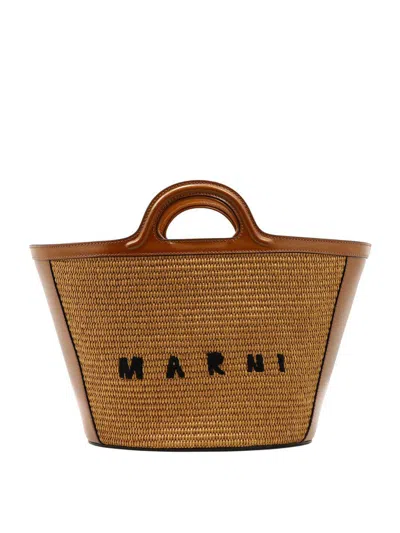 Marni Leather And Raffia Tropicalia Micro Bag In Brown