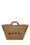 Marni Mini Two-tone Leather And Raffia Tropicalia Handbag In Multicoloured