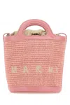 Marni Woman Pink Leather And Raffia Tropicalia Bucket Bag In Pink
