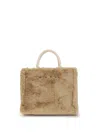 Marni Beige Fur Shopper Bag With Handles In Sand