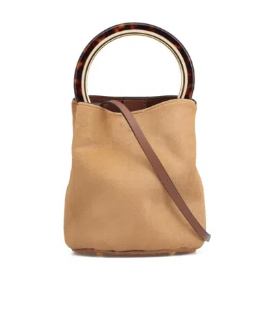 Marni Handle Bucket Shoulder Bag In Nude