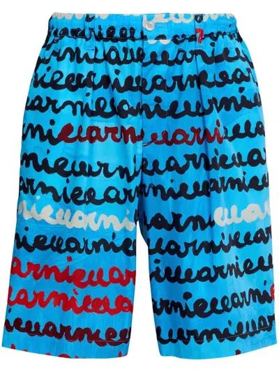 Marni Handwriting-print Shorts In Blue