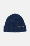 Marni Blue Knit Hand-stitched Logo Beanie In Blue