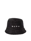 Marni Black Raffia Logo Bucket Hat