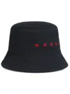 Marni Front Contrast Cotton Bucket Hat Stitched Brim In Black