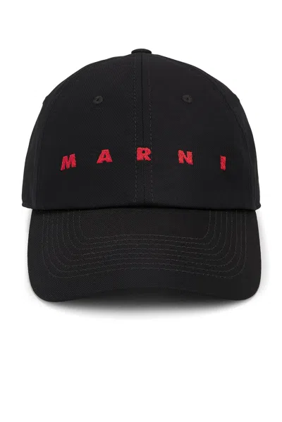 Marni Logo Cotton Baseball Cap In Black
