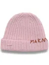 Marni Logo-embroidered Ribbed-knit Beanie In Peony