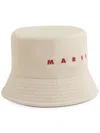 Marni Logo-embroidered Gabardine Bucket Hat In White