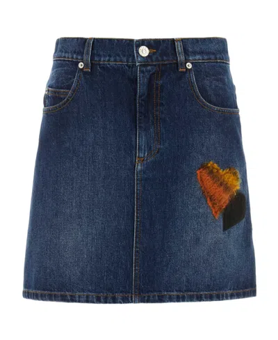 Marni Heart-appliqué Denim Miniskirt In Blue