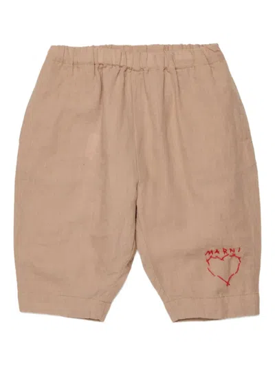 Marni Babies' Heart-embroidery Trousers In Brown