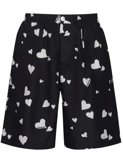 MARNI HEART-PRINT SILK BERMUDA SHORTS