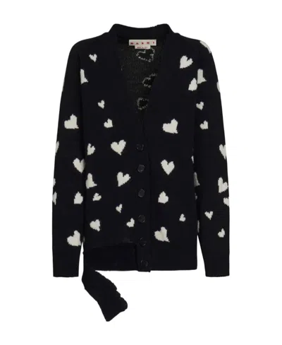 Marni Heart-print V-neck Cardigan In Black