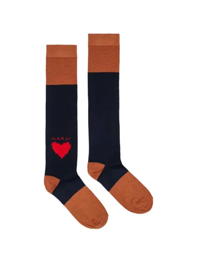 Marni Kids' Heart-intarsia Colour-block Socks In Multi