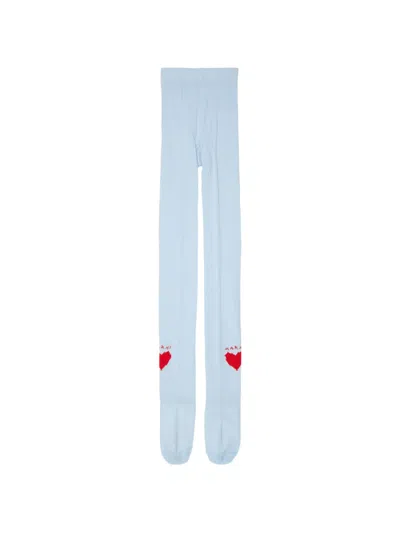 Marni Kids' Heart-intarsia Ribbed Tights In Blue