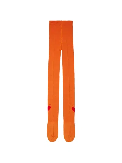 Marni Kids' Heart-intarsia Tights In Orange