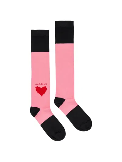 Marni Kids' Heart-motif Knee-high Socks In Pink