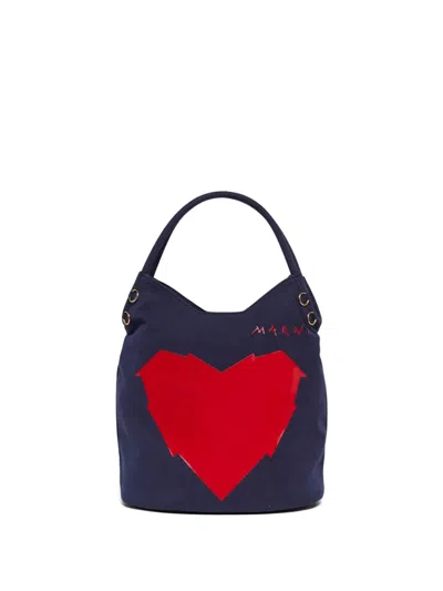 Marni Kids' Heart-print Shoulder Bag In Blue