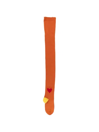 Marni Kids' Heart-print Tights In Orange