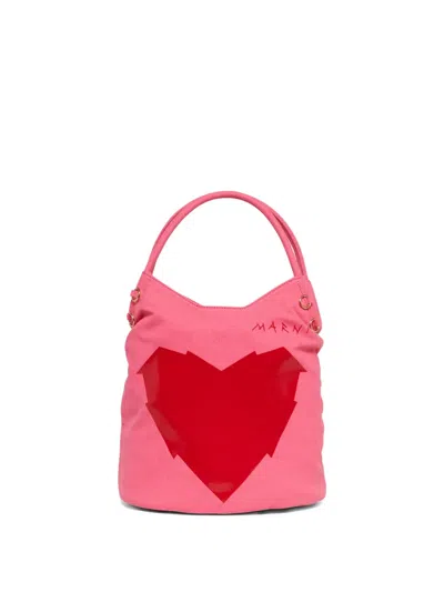 Marni Kids' Heart-print Tote Bag In Pink