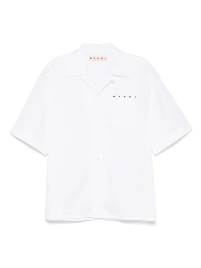 Marni White Poplin Bowling Hidden Logo Shirt In Low01 Lily White