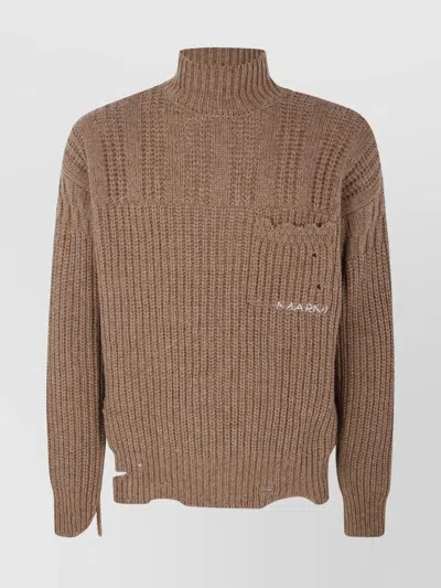 Marni High Neck Chest Pocket Sweater In Brown
