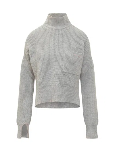 Marni High Neck Knit Sweater In Grigio Chiaro