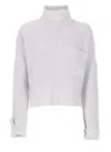 Marni High Neck Virgin Wool Sweater With Asymmetric Hem In White