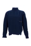 Marni High-necked Cable-knit Wool Jumper With Logo Detail In Blue