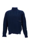 Marni High-necked Cable-knit Wool Jumper With Logo Detail In Blue