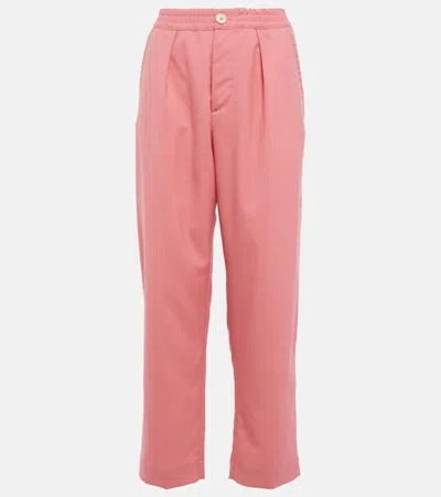 Marni High-rise Pleated Wool Crop Pants In Pink Candy