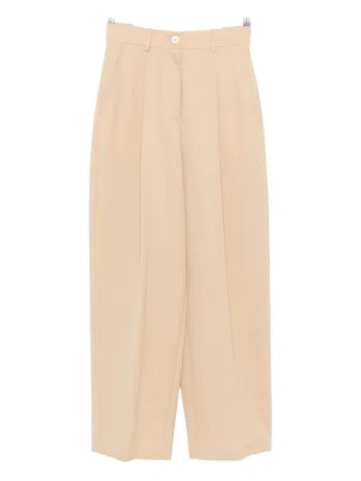MARNI HIGH-WAIST BROWN WIDE-LEG TROUSERS WITH FRONT PLEATS