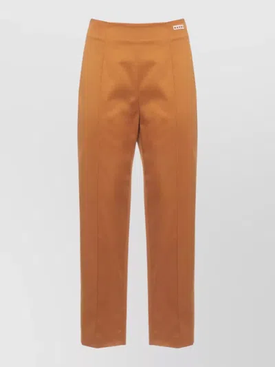 Marni High Waist Cropped Cotton Pants Seams In Brown
