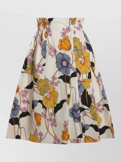 Marni High Waist Floral Midi A Line Skirt In White