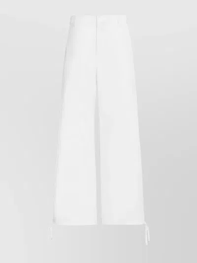 Marni High-waist Logo-embroidered Straight-leg Trousers With Drawstring Hems In White
