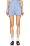 Marni Embroidered Poplin Shorts With Pleated Waistband In Blue China