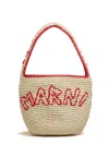 Marni Borsa A Spalla Hobo Nassa In Rafia Naturale E Rossa In Nude
