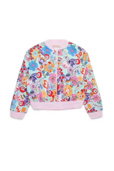 Marni Kids' Holiday Allover Bomber-style Sweatshirt In Blue