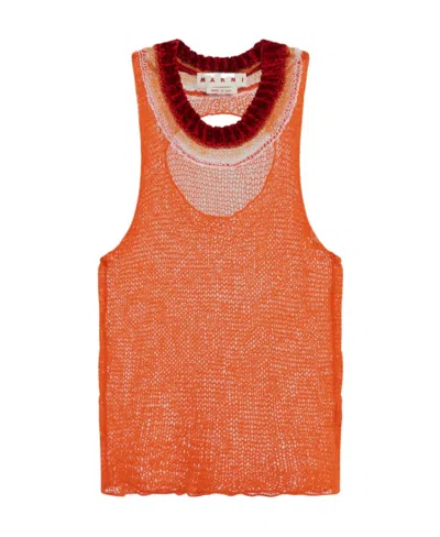 Marni Hollowed-out Knitted Vest In Red