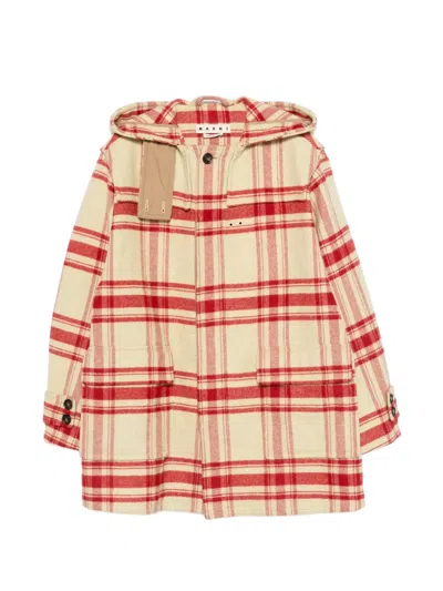 Pre-owned Marni Hooded Check Coat In Neutral