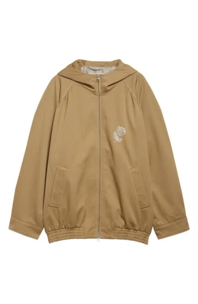Marni Hooded Floral Embroidered Cotton Drill Bomber Jacket In Brown
