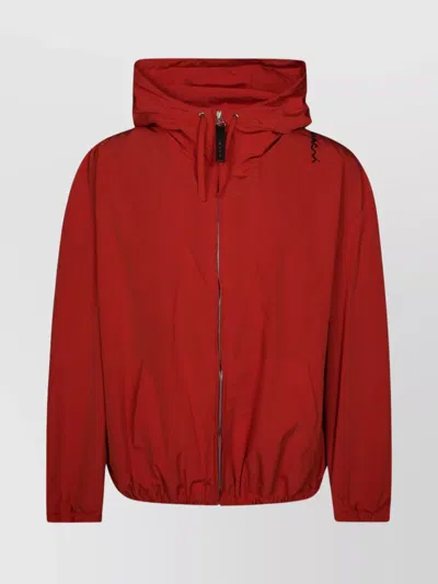 Marni Hooded Jacket With Elasticated Hem And Side Pockets In Red