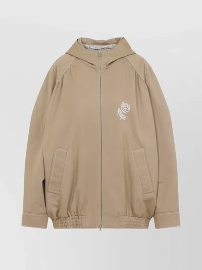 MARNI HOODED JACKET WITH EMBROIDERED DETAIL AND ELASTICATED HEM