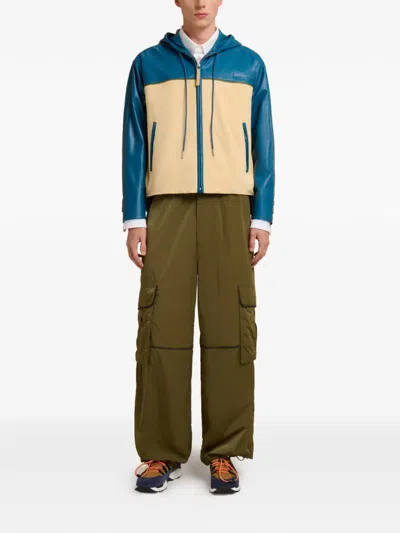 Marni Hooded Leather Jacket In Blue