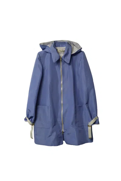 Pre-owned Marni Hooded Overcoat In Blue Polyester