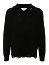 Marni Drawstring Distressed Knitted Hoodie In Black