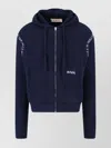 Marni Hooded Sweatshirt With Embroidered Detail And Ribbed Texture In Blue