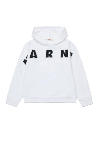 Marni Kids' Hooded Sweatshirt With Embroidered  Patch Logo In White