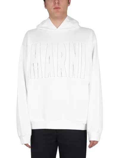 Marni Logo Hoodie In White